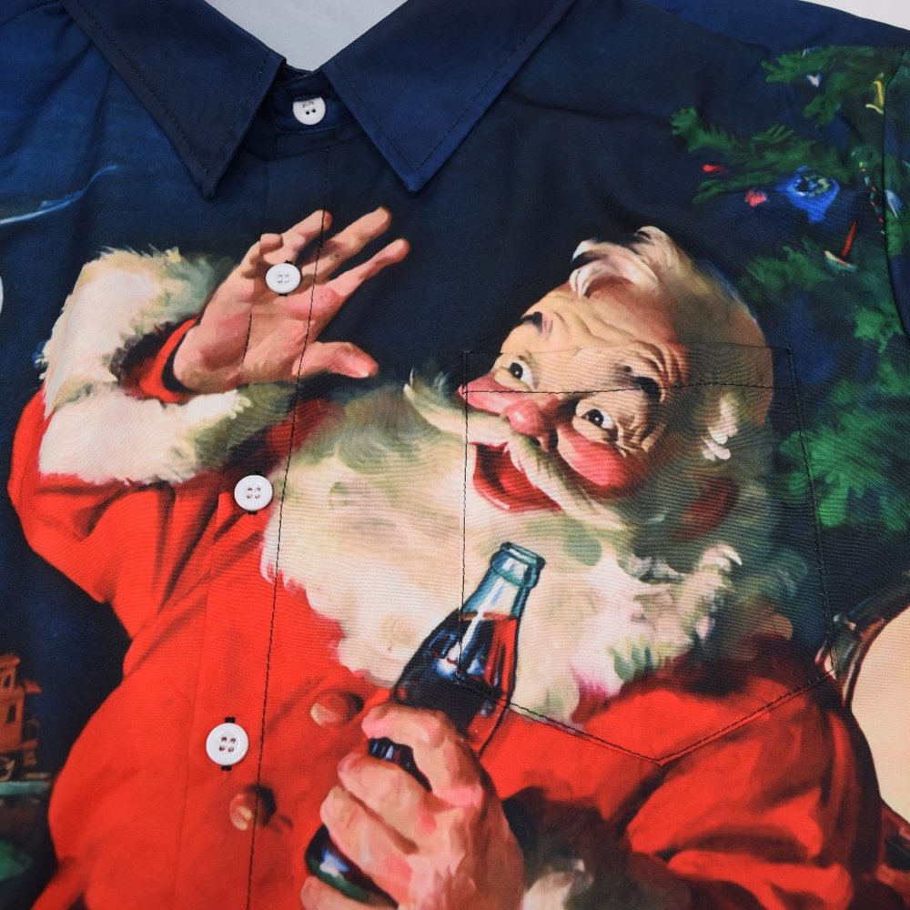 Santa Claus Train Christmas Shirt Men XXL Button Up Short Sleeve AOP 3D Holiday - Picture 9 of 10